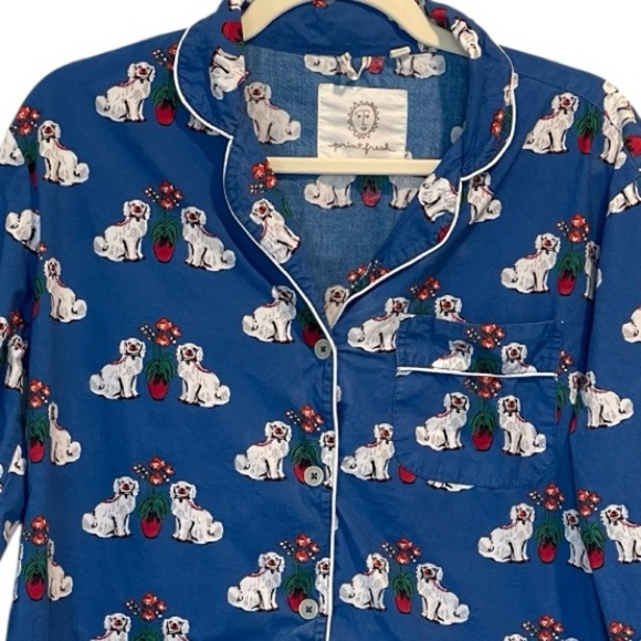 Printfresh Blue Long Pajama Set Dog Pattern, Anthropologie, Organic Cotton, XXS - Picture 13 of 16